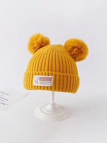 1 件冬季保暖可爱新生儿帽子，针织帽，适合婴幼儿男孩女孩 - 白色 - 查看 13