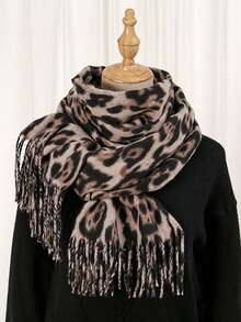 1 件女士波西米亚豹纹流苏保暖围巾，日常百搭，秋冬 - 彩色 - 查看 13