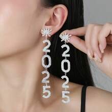 1 对奢华水钻雪花 2025 吊坠长款耳坠女士圣诞礼物几何流苏数字吊坠耳环新年、圣诞节 - 彩色 - 查看 1