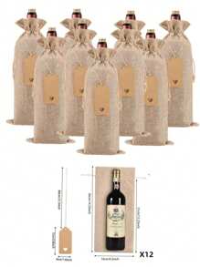 Set de 6/12 bolsas con cordón para botellas de vino, bolsas y etiquetas reutilizables para regalo, para decoración de fiesta de cumpleaños, boda, Navidad, Año Nuevo y suministros para fiestas