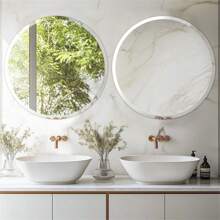 Round Wall Mirror Silver Frameless Decorative Mirrored Glass Vanity With Polished Beveled Edge For Bathroom Living Room Entryway Hallway - 銀色 - 查看 6