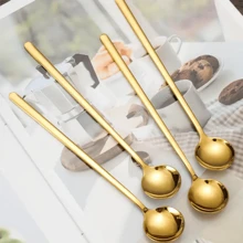 Cucharilla de café de 6,85 pulgadas color espresso, cuchara de mezcla de acero inoxidable, cucharilla de té, cucharilla larga para té helado, juego de cubertería - Multicolor - Ver 1
