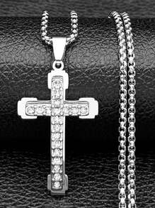 天主教耶稣不锈钢项链圣本笃水晶圣母玛利亚吊坠男士项链首饰 - 銀色 - 查看 10