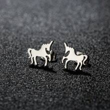 1 对朋克不锈钢耳钉女士日常珠宝女士几何麋鹿燕子芭蕾拼图莲花鸟耳钉可佩戴圣诞珠宝礼物 - 銀色 - 查看 15