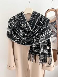 1 件多色格子围巾/披肩，温暖且适合日常使用、节日和冬季秋季礼物 - 彩色 - 查看 4