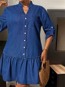 Women's Plus Size Cowboy Dresses Daily Versatile Casual Short Dress Simple - Blue - View 2