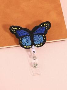1pc Butterfly Shaped Retractable Easy Clip, Cute Cartoon Office Supply & Student Accessory ID Badge Holder - Pink - View 4