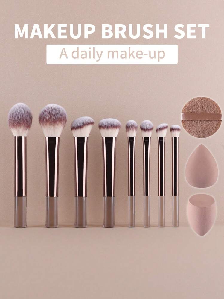 15pcs Makeup Brush Set, Including Powder Brush, Blush Brush, Highlighter Brush, Eyeshadow Brush, Lash Brush, Eyeliner Brush, Angled Makeup Sponge, Round Makeup Sponge, Round Powder Puff, Triangle Powder Puff, Triangle Makeup Sponge For Powder, Liquid Foundation Mixing, Beauty Makeup Tools,Brush Set,Makeup Brush Kit,Make Up Brush Set,Make Up Set Complete,Makeup Brush Set,Complete Makeup Kit,Brush Kit,Brushes Makeup Set,Makeup Gift Set,Set - Coffee Brown - View 17