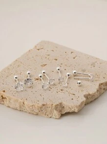 2pcs Simple Fashion S925 Sterling Silver Cubic Zirconia Decoration Four Paws & Ball & Thread Screw Stud Earrings(2.5mm/3mm/4mm/5mm), Hypoallergenic Earrings For Women And Men Daily Wear