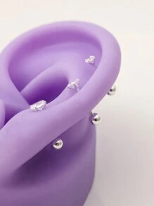 2pcs Simple Fashion S925 Sterling Silver Cubic Zirconia Decoration Four Paws & Ball & Thread Screw Stud Earrings(2.5mm/3mm/4mm/5mm), Hypoallergenic Earrings For Women And Men Daily Wear