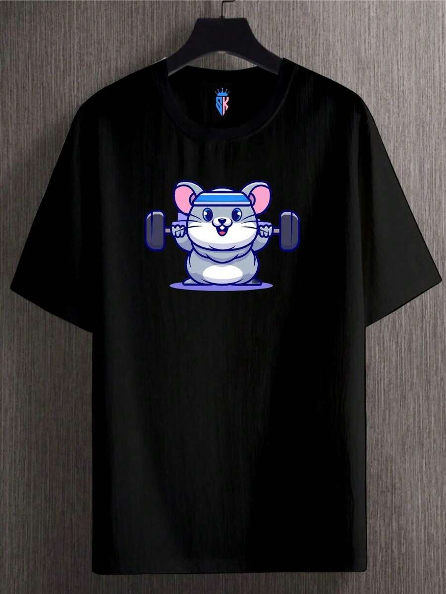 Gym Mouse T-Shirt Men's And Women's T-Shirt Dtf - 黑色 - 查看 1