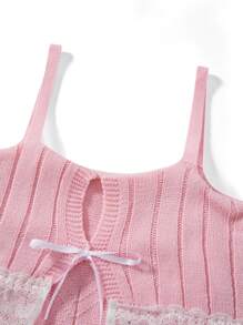 Women Y2k Off Shoulder Tops Slim Fit Long Sleeve Shirt Vintage Ribbed Lace Trim Knit Crop Tee Solid Bow Front Sweater Streetwear - Hồng - Xem 9