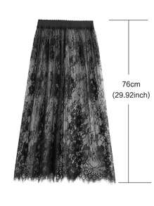 Lace Midi Skirt, Height 76cm, Elegant Black Skirt Lace Transparent Long Tulle Skirt, Ladies High Waist Beach Butt Cover Skirt, Elastic And Adjustable Waistband