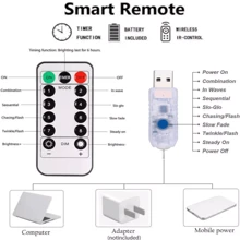 1 dây đèn USB Fairy Light, 66ft 200LED 33ft 100 LED 16,4ft 50LED Đèn dây bạc đổi màu với 8 chế độ chiếu sáng Điều khiển từ xa cho trần phòng ngủ thủ công Trang trí Halloween Giáng sinh, Đèn dây đồng nhiều màu - USB - Xem 9