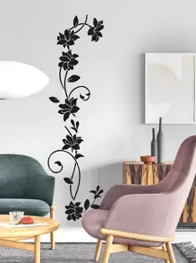 1pc Floral Pattern Wall Sticker PVC Waterproof Decal Stickers Home Decoration For Living Room Bedroom, Stickers, Wall Decal, Vinyl Decal For Home Decorations, Spring Decoration Items Refresh Your Home, Rama Decoration Stickers - Black - View 5