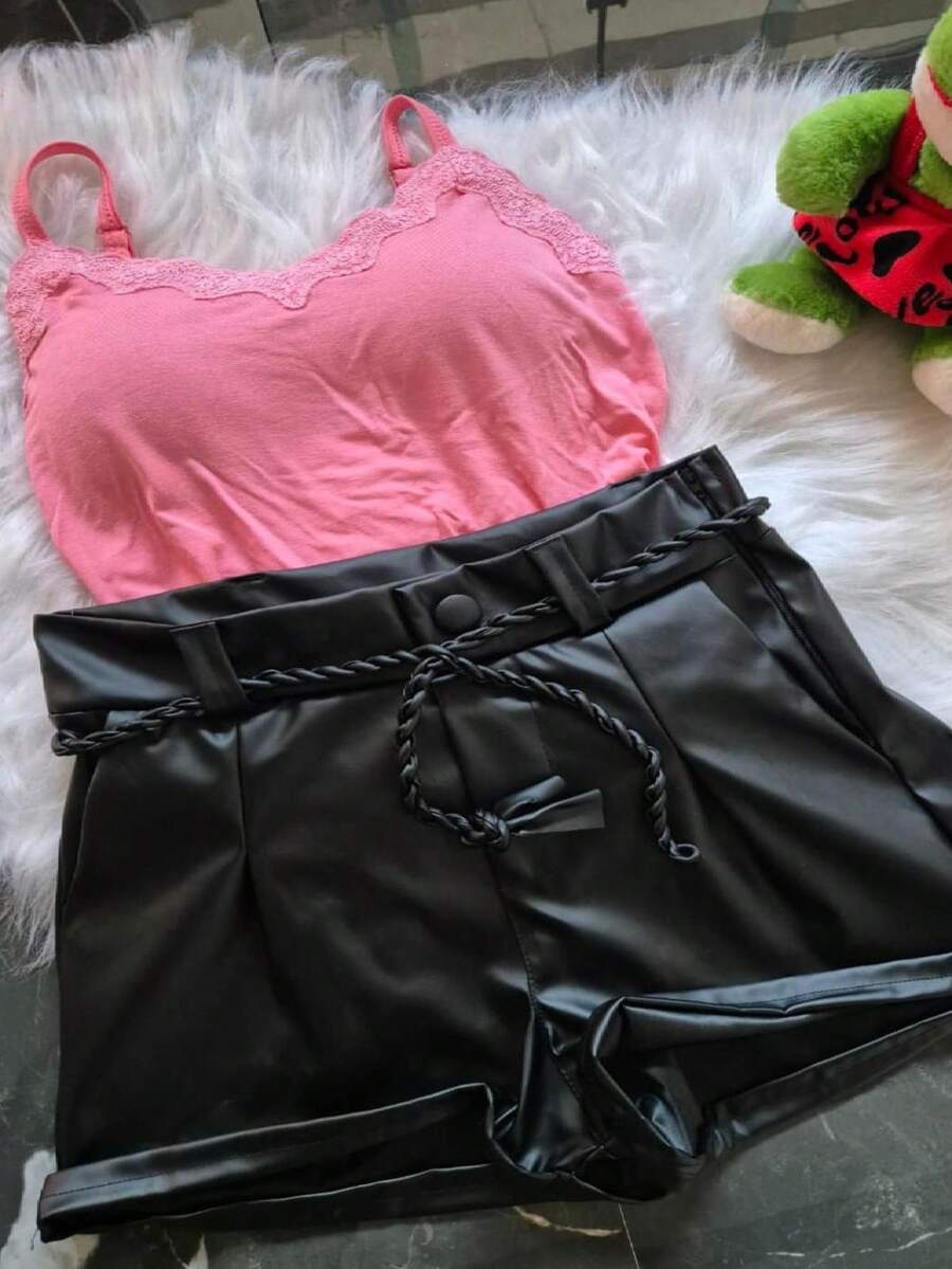 Blouse And Leatherette Shorts Kit - 淺粉色 - 查看 1