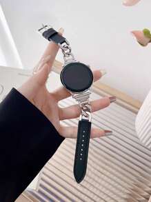 1pc 20mm/22mm Leather Chain Watch Band Compatible With Samsung Galaxy Watch 3 40mm/44mm, Galaxy Watch 5/5 Pro/4 40mm/44mm/46mm, Unisex - Black - View 7