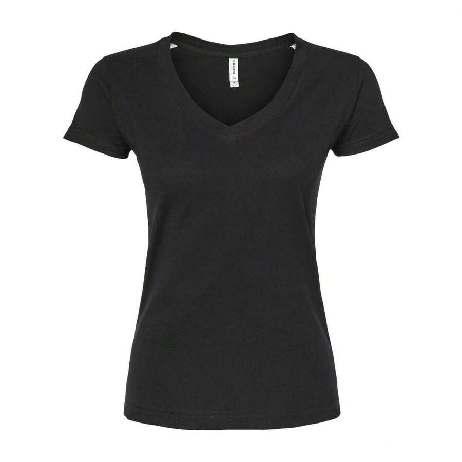 Women's Slim Fit Fine Jersey V-Neck T-Shirt (Black) - màu đen - Xem 1