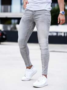 GINGTTO Men's Pocket Casual Simple Denim Long Pants, Daily Wear - Grey - View 3