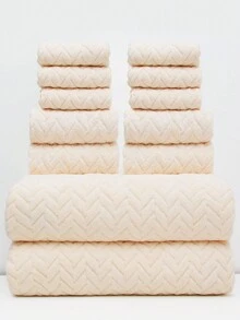 Bộ 12 món [6 khăn vuông + 4 khăn tắm + 2 khăn tắm] Bộ khăn tắm in hình tai lúa mì & trơn, mềm mại & thấm hút, nhanh khô, thích hợp để tắm, rửa mặt, phòng tắm, sử dụng ngoài trời - Nhiều màu - Xem 8