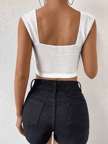 Women's Solid Sweetheart Neck Modal Knit Crop Top - 白色 - 查看 2