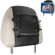 360° 可旋转硅胶汽车头枕支架，适用于平板电脑和游戏设备 - 黑色 - 查看 7