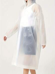 1 件透气连帽纽扣雨衣，男女通用加厚 EVA 雨披，时尚可重复使用运动款徒步雨衣 - 白色 - 查看 6