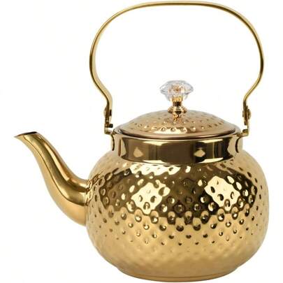 Hammered Kettle, Teapot, Coffee Pot, Stainless Steel Tea/Coffee Pot, Loose Leaf Teapot For Tea, Milk, Coffee, Kitchen Supplies, Outdoor Travel Supplies, Gift For Tea (Gold)