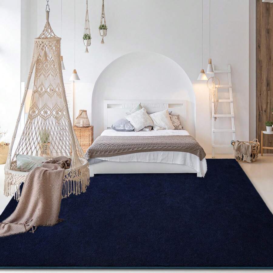 Large Area Rugs For Bedroom Living Room,  Solid Fluffy Super Soft Memory-Foam Furry Bedside Carpets, Modern Indoor Floor Rug Aesthetic Minimalist Rug For Kids Girls Boys Home Decor - 藏蓝色 - 查看 1