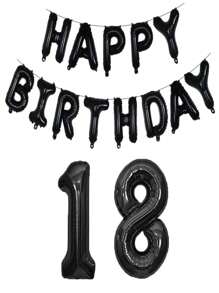 黑色生日快乐数字铝箔气球成人生日派对装饰10 11 14 15 16 18 25 30 35 40 50 60 70岁，圣诞节 - 黑色 - 查看 22