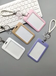 1 chiếc túi đựng thẻ nhựa màu trơn, giá đựng thẻ nhiều màu đơn giản, thích hợp để đựng thẻ sinh viên, thẻ xe buýt, thẻ trường, có móc khóa lò xo, đồ dùng học tập, trở lại trường - Nhiều màu - Xem 8