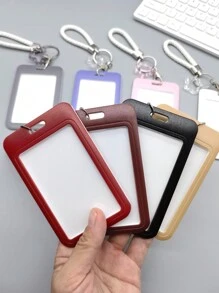 1 chiếc túi đựng thẻ nhựa màu trơn, giá đựng thẻ nhiều màu đơn giản, thích hợp để đựng thẻ sinh viên, thẻ xe buýt, thẻ trường, có móc khóa lò xo, đồ dùng học tập, trở lại trường - Nhiều màu - Xem 4