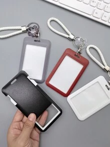 1 chiếc túi đựng thẻ nhựa màu trơn, giá đựng thẻ nhiều màu đơn giản, thích hợp để đựng thẻ sinh viên, thẻ xe buýt, thẻ trường, có móc khóa lò xo, đồ dùng học tập, trở lại trường - Nhiều màu - Xem 9