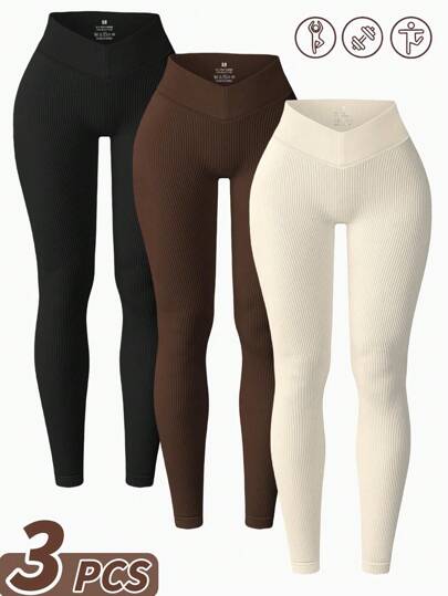 三件套罗纹拼接腰裤，罗纹裤，运动裤，无缝裤，低腰性感露脐裤，适合健身、户外运动、徒步旅行、购物和日常休闲穿着，亲肤柔软舒适。