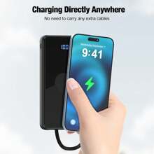 Portable Charger With Built In Cables,High Speed Power Bank 10000mAh Travel Battery Pack 5 Outputs 3 Inputs Portable Phone Charger Backup Battery For Android Cell Phone, IPad,Tablets - 黑色 - 查看 5