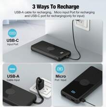 Portable Charger With Built In Cables,High Speed Power Bank 10000mAh Travel Battery Pack 5 Outputs 3 Inputs Portable Phone Charger Backup Battery For Android Cell Phone, IPad,Tablets - 黑色 - 查看 4