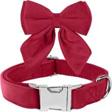 Bowtie Dog Collar, Velvet Dog Collars With Detachable Bowtie Metal Buckle, Soft Comfortable Adjustable Bow Tie Collars For Small Medium Large Dogs - Red - View 1