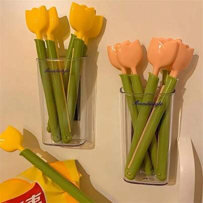 5pcs/Set Tulip Shaped Food Bag Clips With Storage Box - Moisture Proof For Snacks And Kitchen Use