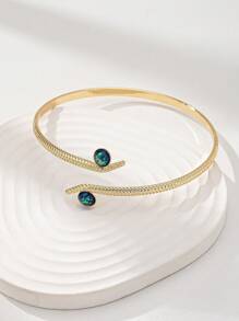 Glitter Detail Textured Metal Arm Cuff - Yellow Gold - View 2