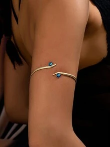 Glitter Detail Textured Metal Arm Cuff - Yellow Gold - View 1