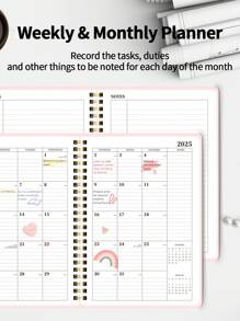 1pc January-December 2025 Full Year Plan Daily Weekly Monthly Notebook Spiral Day Plan Academic Appointment Book Agenda Magazine To Increase Productivity, Portable Study Session Universal Notebook Can Be Given As Christmas Gift And Companion Gift To Family And Friends Back To School