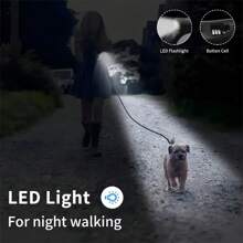 带 LED 手电筒的伸缩狗绳(内置灯)自动伸缩狗绳 - 可调节牵引绳握把,耐用设计,非常适合夜间安全和户外活动(电池供电) - 白色 - 查看 5