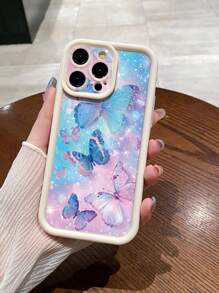 Funda antichoque para teléfono móvil con diseño estético de mariposa azul y rosa, compatible con iPhone/Galaxy/Infinix/Redmi/OPPO/VIVO/MOTO/Honor/Oneplus/Itel/Tecno - Blanco - Ver 1