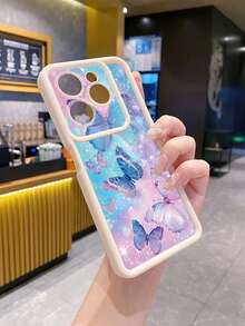 Funda antichoque para teléfono móvil con diseño estético de mariposa azul y rosa, compatible con iPhone/Galaxy/Infinix/Redmi/OPPO/VIVO/MOTO/Honor/Oneplus/Itel/Tecno - Blanco - Ver 5