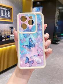 Funda antichoque para teléfono móvil con diseño estético de mariposa azul y rosa, compatible con iPhone/Galaxy/Infinix/Redmi/OPPO/VIVO/MOTO/Honor/Oneplus/Itel/Tecno - Blanco - Ver 4