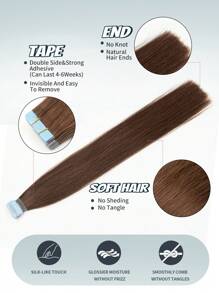 10pcs Mini Tape-In Hair Extensions, Real Human Hair, #4 Chocolate Brown, 14-22 Inches, Remy Human Hair, Double-Sided Invisible Tape-In Extensions - S4 - View 4