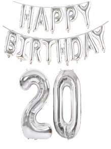银色生日快乐数字字母铝箔气球成人生日派对装饰10 11 12 14 15 18 20 25 30 35 40 50岁60岁圣诞节 - 銀色 - 查看 28