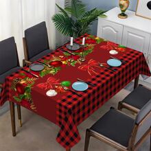 1 pieza Mantel con estampado de cuadros navideños - Impermeable, resistente al aceite y al calor, de poliéster tejido a máquina con forma rectangular para la mesa de comedor y la mesa de café - Multicolor - Ver 3