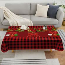 1 pieza Mantel con estampado de cuadros navideños - Impermeable, resistente al aceite y al calor, de poliéster tejido a máquina con forma rectangular para la mesa de comedor y la mesa de café - Multicolor - Ver 7