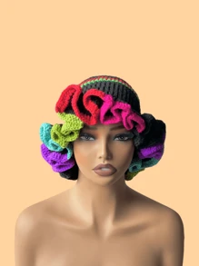 1 件女士手工钩编荷叶边针织贝雷帽，成人软边钟形帽，轻质镂空蕾丝无檐小便帽，有弹性，Y2K 风格，适合日常穿着、摄影、聚会、野餐、户外活动，保暖、防风、保暖耳朵、圣诞节